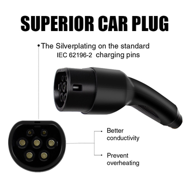 5m Universal Electric Vehicle Charger Cable 16A-32A Type 1 To Type 2 EV Charging Cord