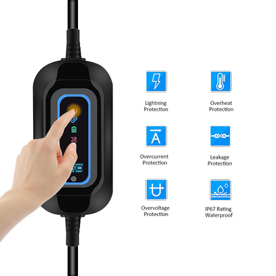 3.5KW Level 2 Portable EV Charger Station Type 2 IEC 62196 Adjustable 8-32A Current AC Leakage Type B RCD 30mA 6mA for Home